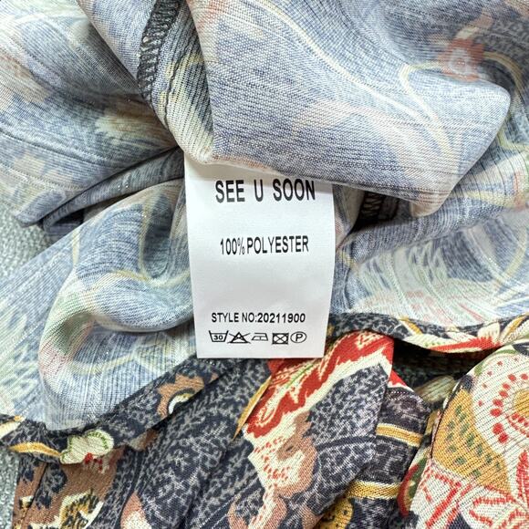 Boho Floral Top Small‎ Tie Neck Cottagecore Fall Retro Feminine Y2K Romantic - Picture 5 of 9